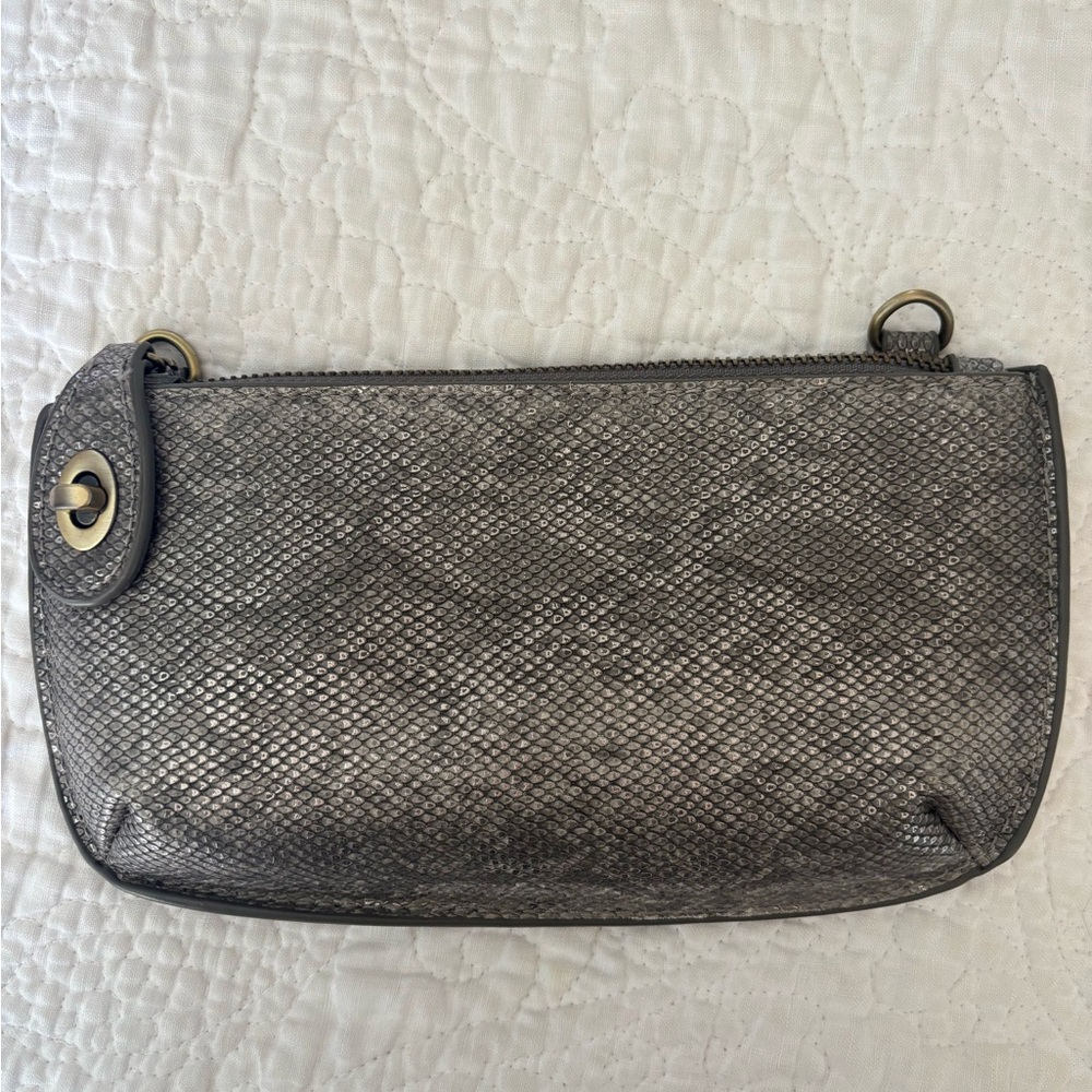 Joy Susan Metallic Gray Clutch